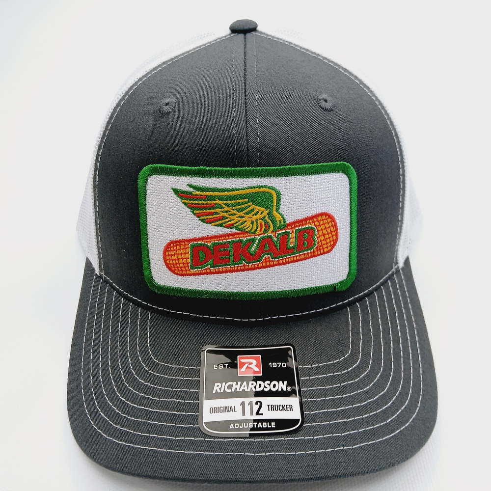 Dekalb Richardson 112 Gray and White Trucker Hat with Embroidered Patch